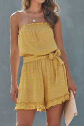 Mono sin tirantes con estampado floral fruncido